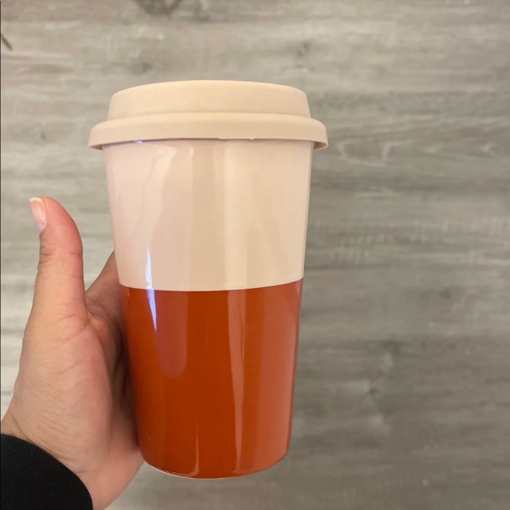 Pink and red travel mug